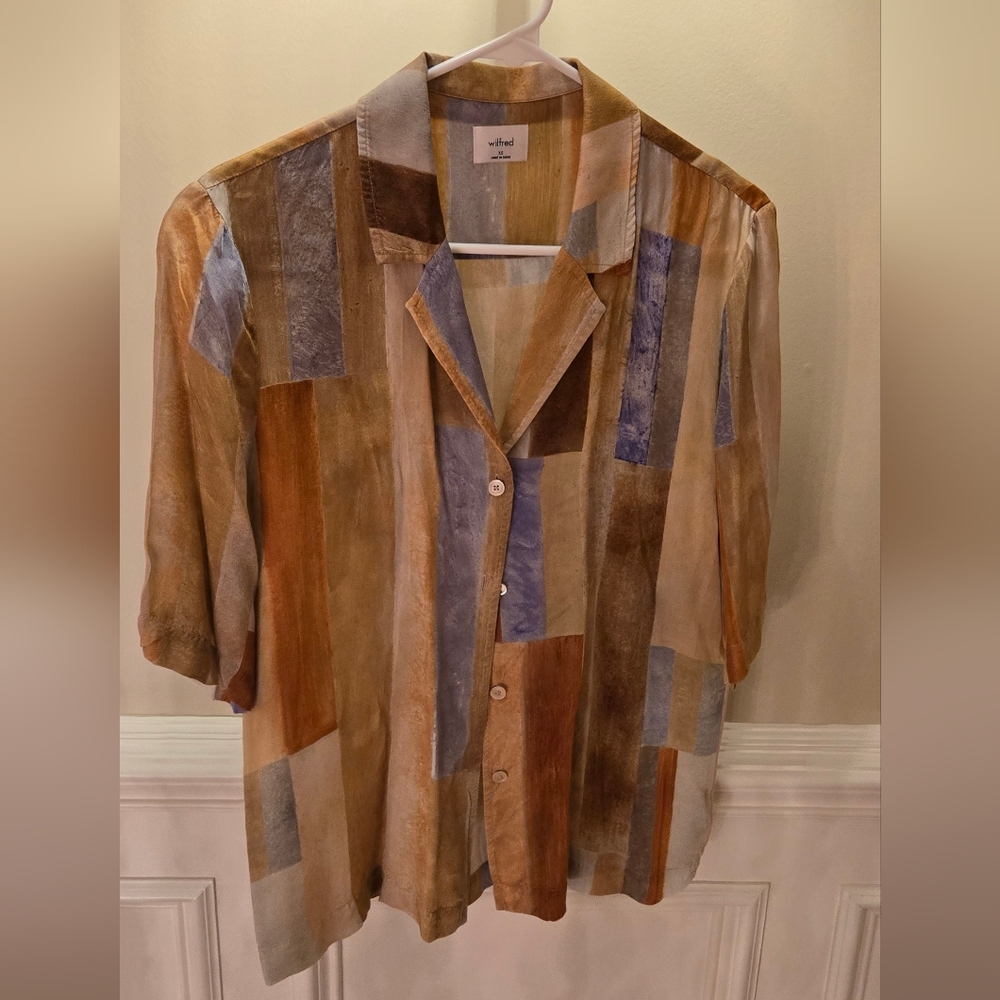 Wilfred Women's Patchwork Button-Down Shirt in Earth Tones